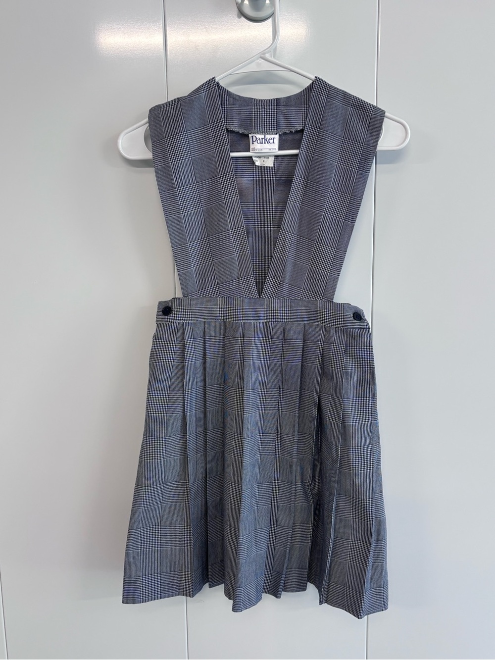 PARKER UNIFORM Girls sz 8 Navy Blue Plaid Pleated Jumper Dress Private School